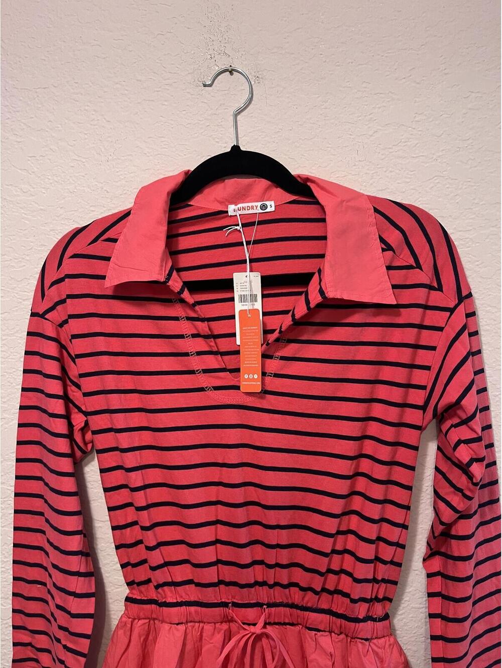 Anthropologie Sundry Neon Pink Stripe Bubble Hem Mini Dress - Picture 6 of 12